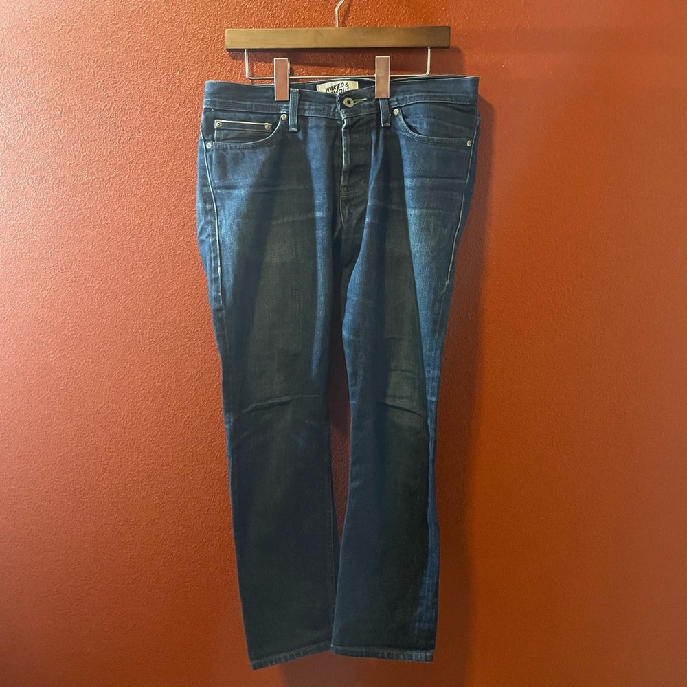 Naked & Denim Men’s Indigo Selvedge Raw Cotton‎ Straight Leg Button Fly Jeans